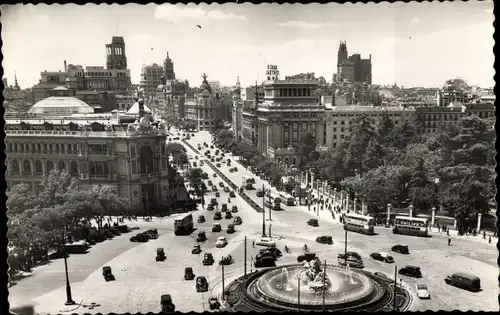 Ak Madrid, Spanien, Panorama der Plaza de la Cibeles und der Calle de Alcala