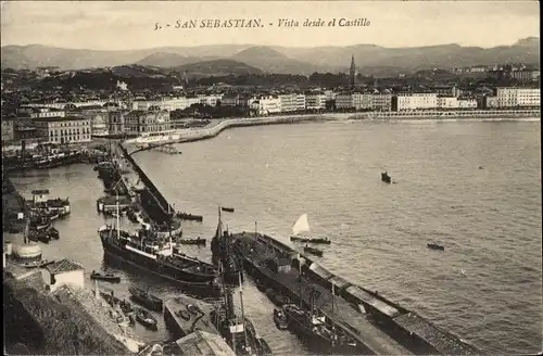 Ak Donostia San Sebastián Baskenland, Blick vom Schloss