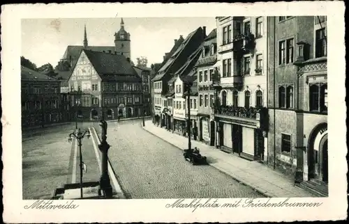 Ak Mittweida in Sachsen, Marktplatz mit Friedensbrunnen