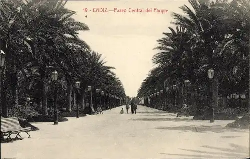 Ak Cádiz Andalusien, Paseo Central del Parque