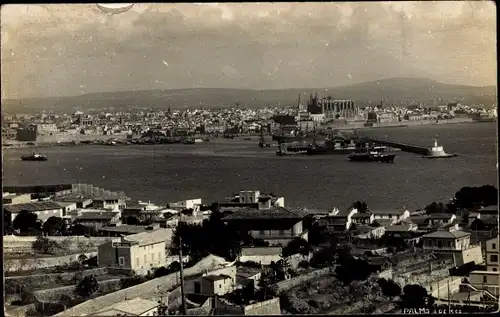 Ak Palma de Mallorca Balearische Inseln Spanien, Panorama vom Ort, Schiffe, Kirche