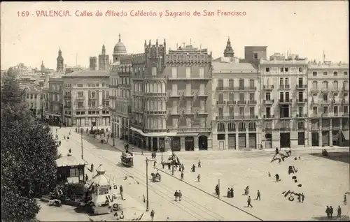 AK Stadt Valencia Spanien, Straßen von Alfredo Calderon und Sagrario de San Francisco