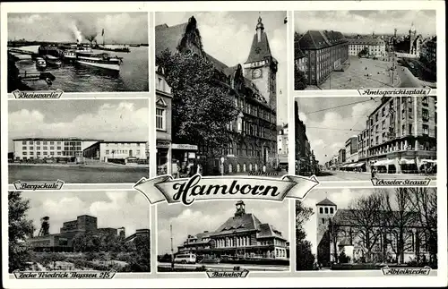 Ak Hamborn Duisburg im Ruhrgebiet, Rathaus, Kirche, Bahnhof, Bergschule, Zeche Friedrich Thyssen