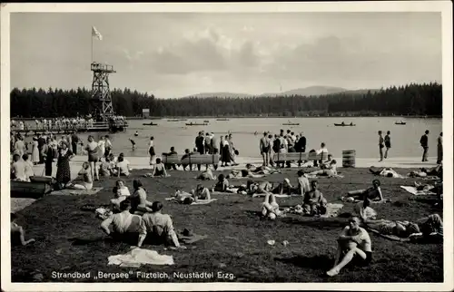 Ak Neustädtel Schneeberg im Erzgebirge, Bergsee Filzteich, Strandbad