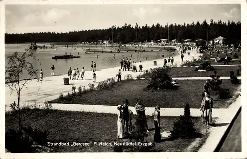 Ak Neustädtel Schneeberg im Erzgebirge, Strandbad Bergsee Filzteich