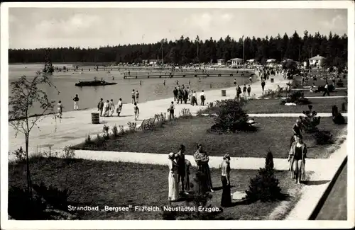 Ak Neustädtel Schneeberg im Erzgebirge, Strandbad Bergsee Filzteich