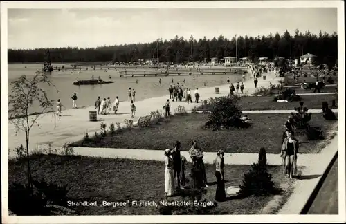 Ak Neustädtel Schneeberg im Erzgebirge, Strandbad Bergsee Filzteich