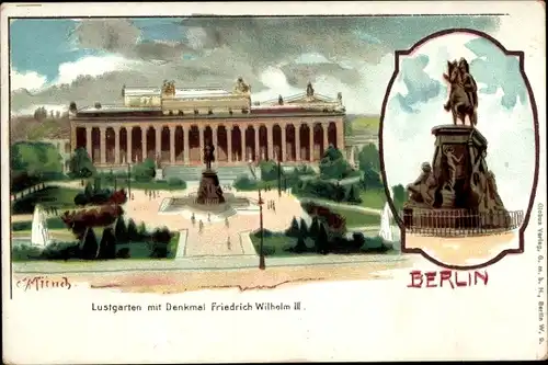 Künstler Litho Berlin, Lustgarten m. Kaiser Friedrich-Wilhelm III.-Denkmal