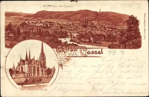 Litho Kassel in Hessen, Neue lutherische Kirche, Totalansicht