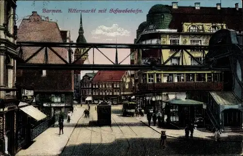 Ak Barmen Wuppertal, Alter Markt, Schwebebahn