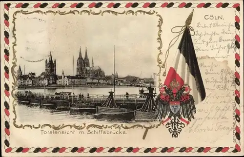 Präge Passepartout Ak Köln am Rhein, Schiffsbrücke, Totalansicht