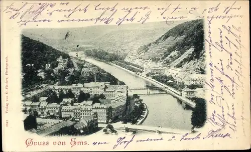 Ak Bad Ems an der Lahn, Luftbild, Brücke