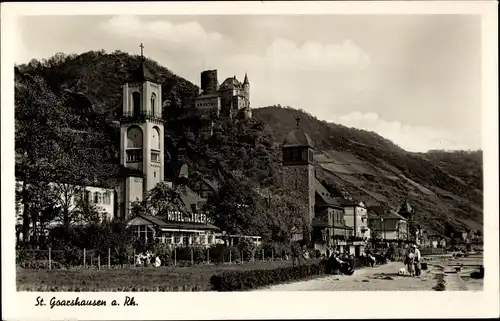 Ak Sankt Goarshausen am Rhein, Kirche, Burg