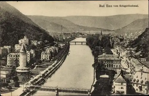 Ak Bad Ems an der Lahn, Totalansicht, Kriegerdenkmal