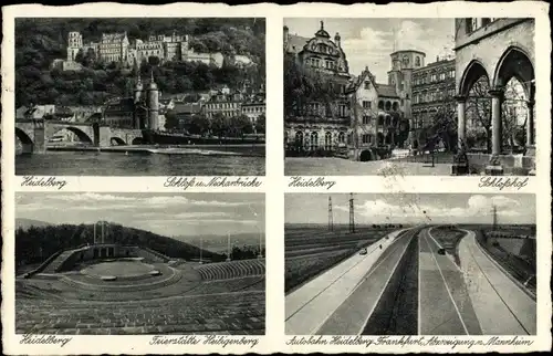 Ak Heidelberg am Neckar, Schloss, Neckarbrücke, Schlosshof, Autobahn