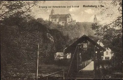 Ak Rochsburg Lunzenau in Sachsen, Schloss Rochsburg, Eingang zur Kettenbrücke