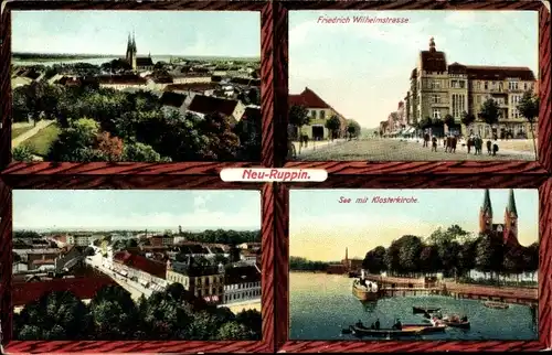 Ak Neuruppin in Brandenburg, Teilansichten, Klosterkirche, Friedrich Wilhelmstraße, Panorama