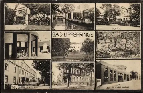 Ak Bad Lippspringe in Westfalen, Kursaal, Postamt, Arminiusquelle, Konzertpavillon