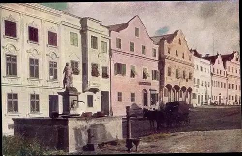 Ak Neufelden im Mühlviertel Oberösterreich, Straße, Brunnen