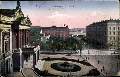 Ak Brno Brünn Südmähren, Theaterplatz, Zollamt