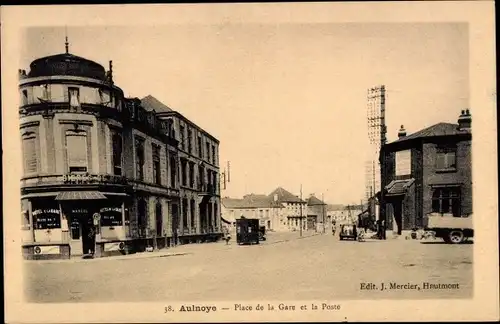 Ak Aulnoye Nord, Place de la Gare, Poste