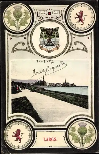 Wappen Ak Largs Schottland, Promenade