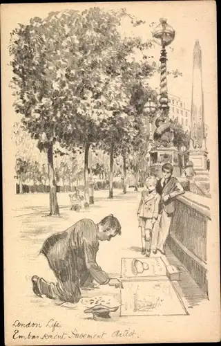 Künstler Ak London City England, London Life, Embankment Pavement Artist