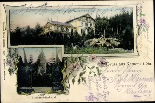 Ak Kamenz in Sachsen, Hutberg Hotel, Bismarckdenkmal