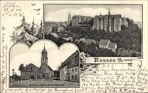 Ak Nossen in Sachsen, Kirche, Hotel Stadt Dresden, Schloss