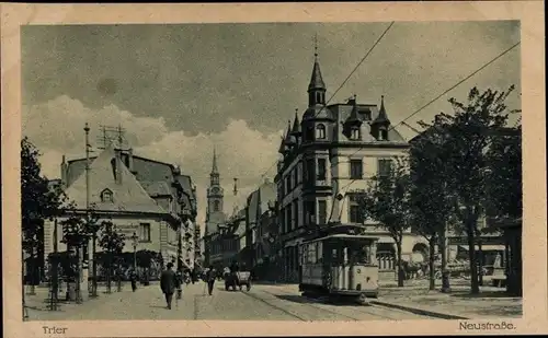 Ak Trier in Rheinland Pfalz, Neustraße, Straßenbahn Nr. 3, Kirchturm