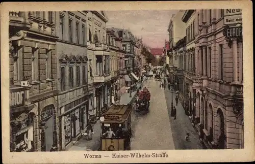 Ak Worms am Rhein, Kaiser-Wilhelm-Straße, Straßenbahn Nr. 10 nach Hochheim