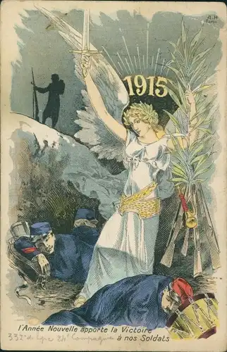Ak Glückwunsch Neujahr, Patriotik Frankreich, 1915, Sodlaten, Engel