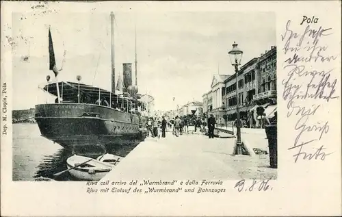 Ak Pola Pula Kroatien, Dampfer Graf Wurmbrand im Hafen, Österreichischer Lloyd