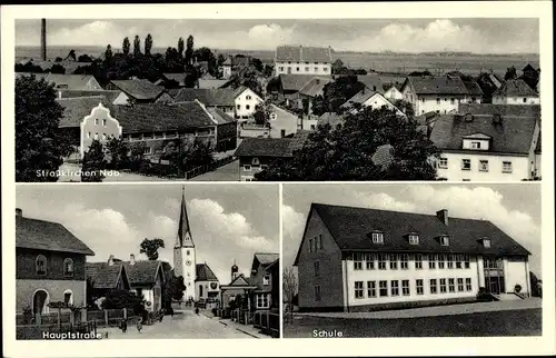 Ak Straßkirchen bei Straubing Niederbayern, Panorama, Hauptstraße, Schule