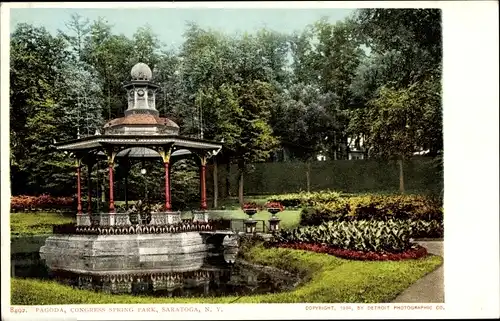 Ak Saratoga New York USA, Pagode, Congress Spring Park