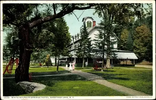 Ak Saratoga New York USA, weißes Sulphur Springs Hotel, Saratoga Lake