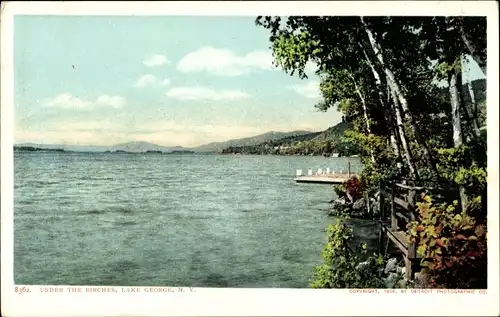 Ak Lake George New York USA, unter den Birken