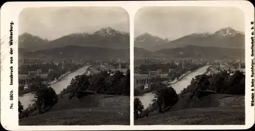 Stereo Foto Innsbruck in Tirol, Stadtansicht von der Weiherburg aus