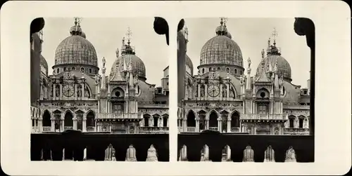Stereo Foto Venezia Venedig Veneto, Markuskirche vom Dogenpalast aus gesehen
