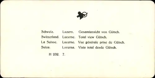 Stereo Foto Luzern Stadt Schweiz, Totalansicht von Gütsch