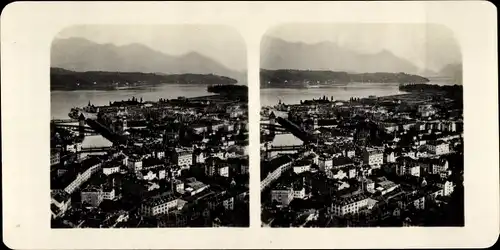 Stereo Foto Luzern Stadt Schweiz, Gesamtansicht von Gütsch nach dem See