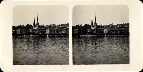 Stereo Foto Luzern Stadt Schweiz, Quai National vom Bahnhof aus