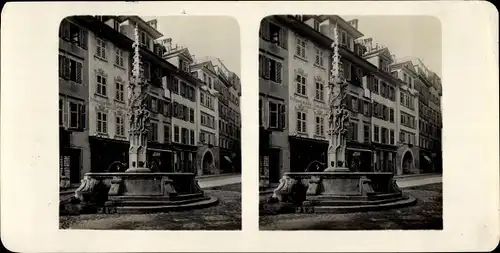 Stereo Foto Luzern Stadt Schweiz, Weinmarktbrunnen