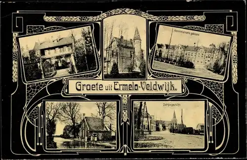 Ak Ermelo Veldwijk Gelderland, Blick auf das Dorf, Kirche, Schleuse