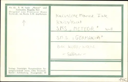 Künstler Ak Bohrdt, Hans, Deutsches Kriegsschiff, SMS Meteor, Yacht, Segelschiff Germania, Regatta