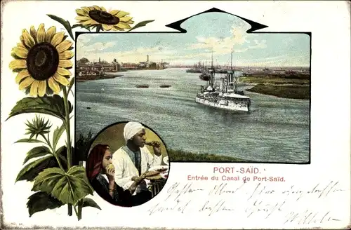 Ak Port Said Ägypten, Suezkanal, Deutsches Kriegsschiff, SMS Brandenburg, Linienschiff