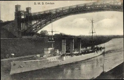 Ak Deutsches Kriegsschiff, SMS Emden, Kaiserliche Marine, Hochbrücke