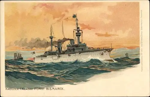 Künstler Ak Deutsches Kriegsschiff, SMS Fürst Bismarck, Kreuzer I. Klasse, Kaiserliche Marine