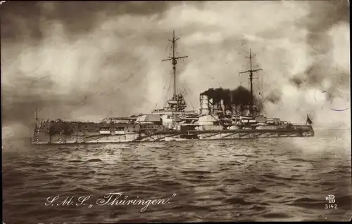 Ak Deutsches Kriegsschiff, SMS Thüringen, Schlachtkreuzer, Kaiserliche Marine