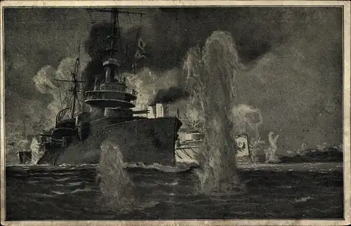 Künstler Ak Teschinsky, Paul, englisch-französische Flotte, Schlacht von Gallipoli, Bosporus